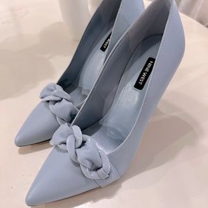 NINE WEST - Tazz Pointy Toe Pumps - Light Blue Leather